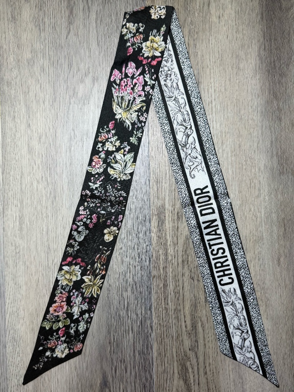 Christian Dior Mitza Oblique Floral Silk Scarf Black - Picture 2 of 3